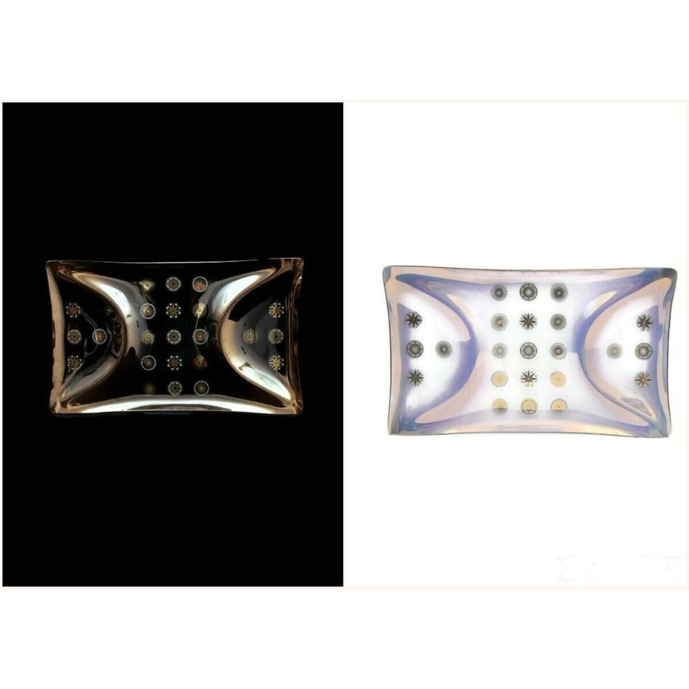 MCM Dorothy Thorpe Glama Glass 17" Divided Platter Atomic Gold Purple Iridescent